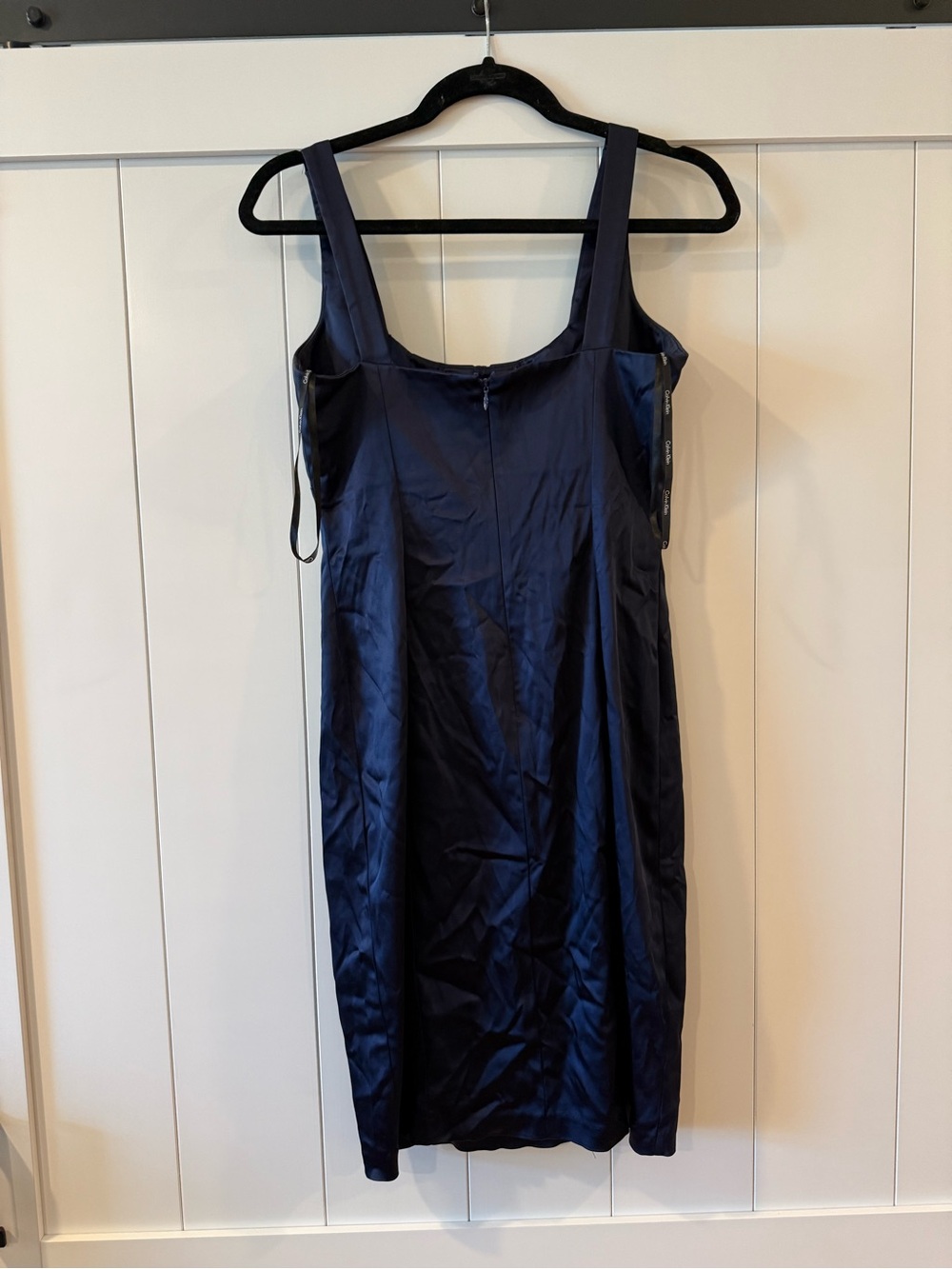 Calvin Klein Navy Satin Square-Neck Midi Dress - Picture 2 of 3